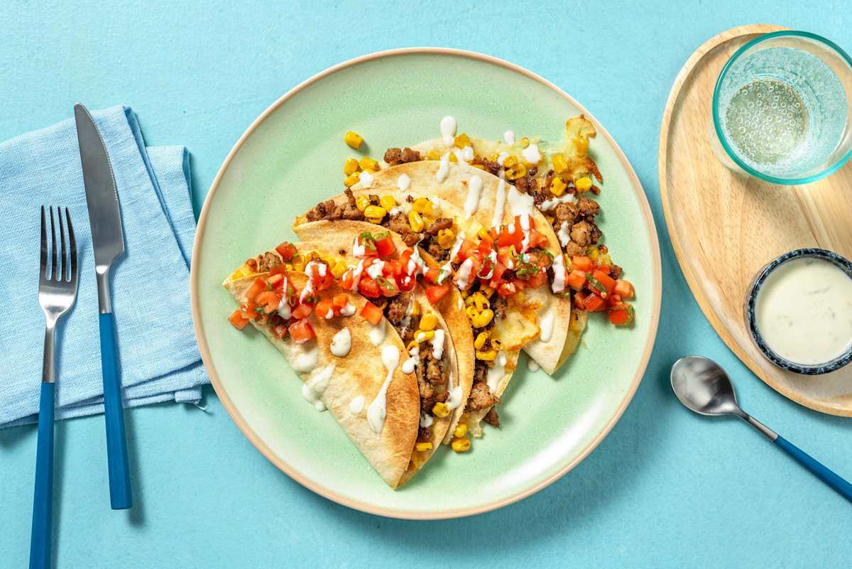 Baked Beyond Meat® and Corn Quesadillas
