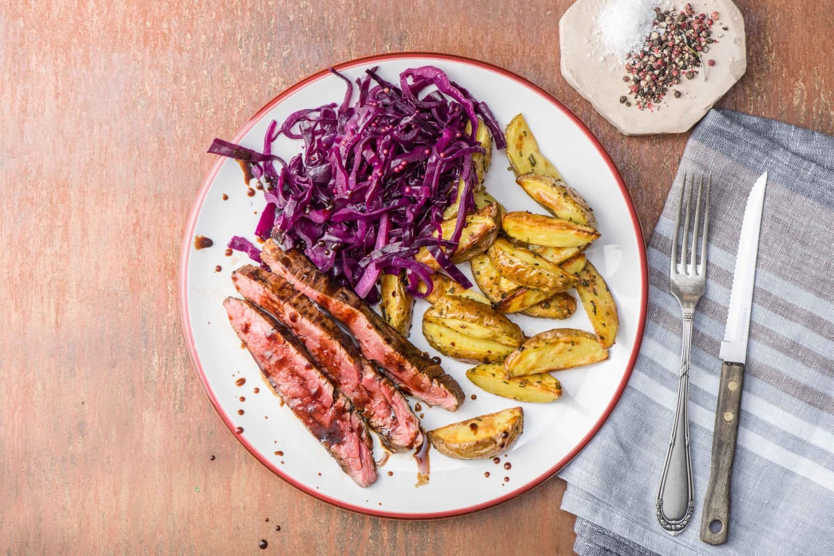 Balsamic Steak with Red Cabbage