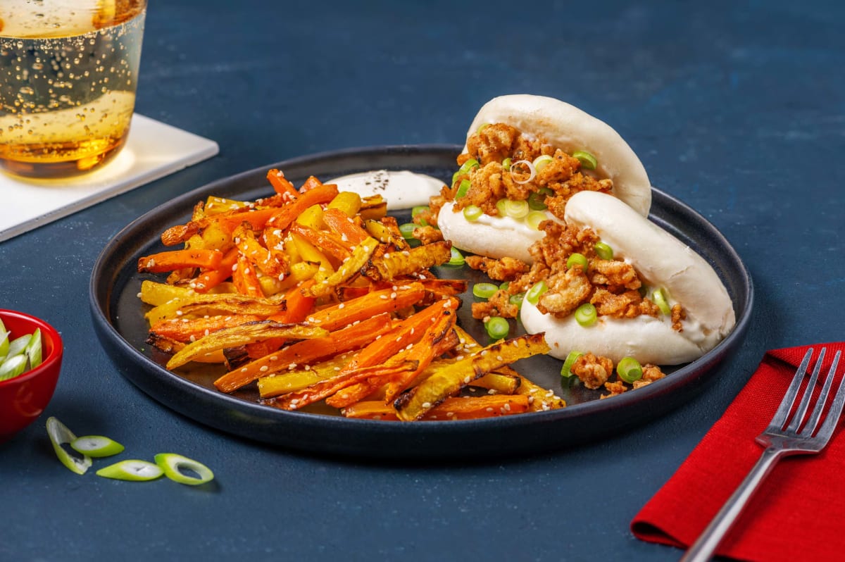 Bao Buns mit Hoisin-Popcorn-Tofu & Sesam-Mayo