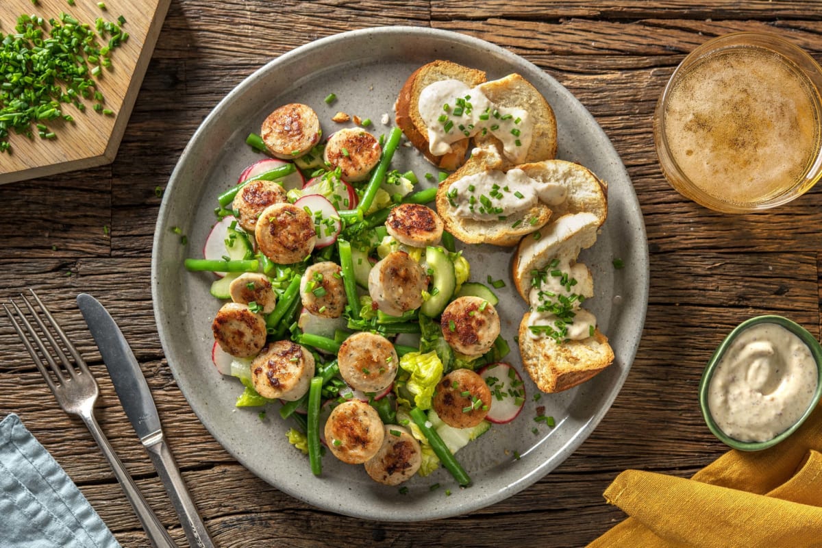 Bayerischer Salat mit Weißwurstgröstl