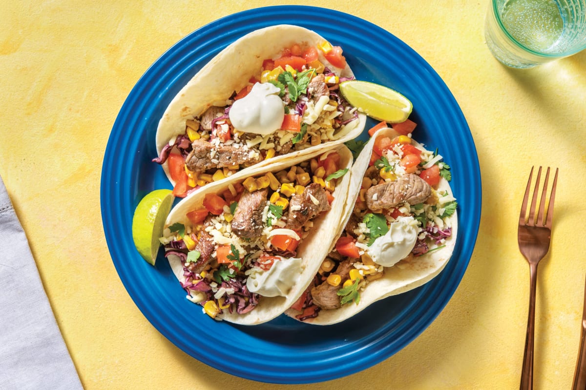 BBQ Beef Tacos with Slaw & Sour Cream