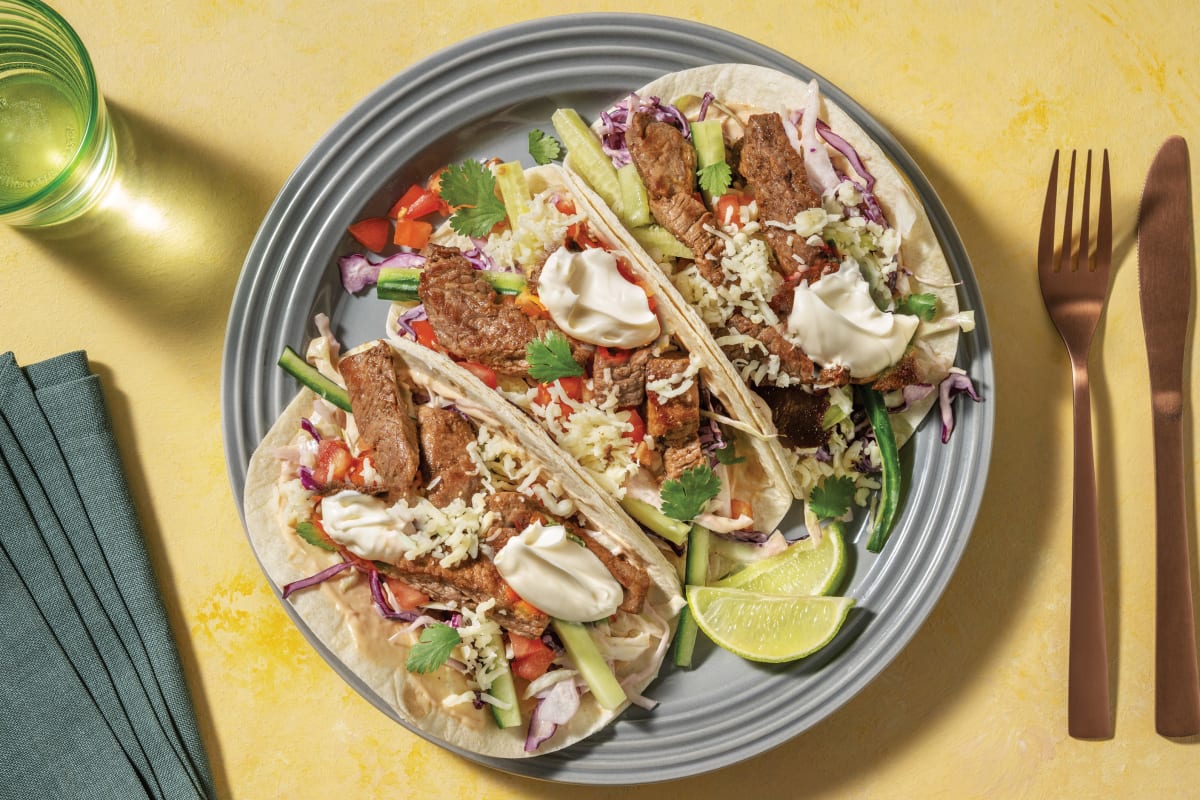 BBQ Beef Tacos with Slaw & Sour Cream