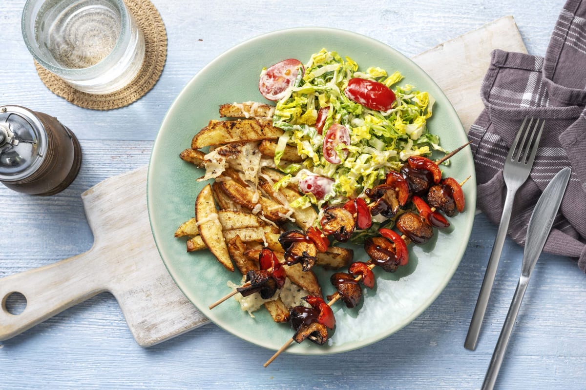 BBQ Chestnut Mushroom and Pepper Skewers
