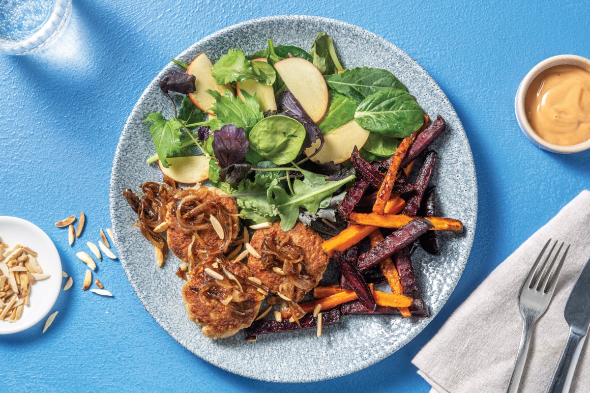 BBQ Chicken Rissoles & Caramelised Onions