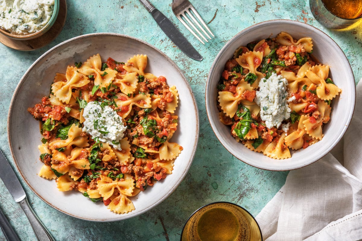 Pâtes gratinées au bœuf et aux épinards