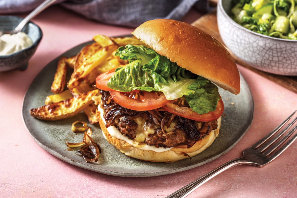 Italian Cheesy Beef Burgers Fries Recipe Hellofresh