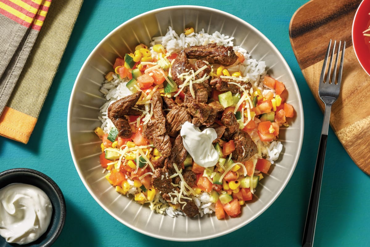 Tex-Mex Beef Burrito Rice Bowl