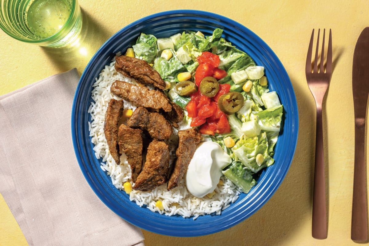 Cal Smart Beef Fajita Rice Bowl with Ranch Cos Salad