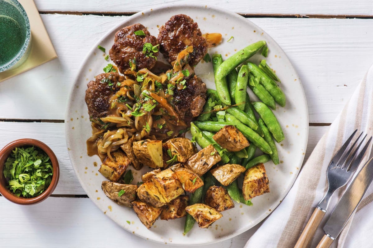 Beef Patties with Thyme-Onion Gravy