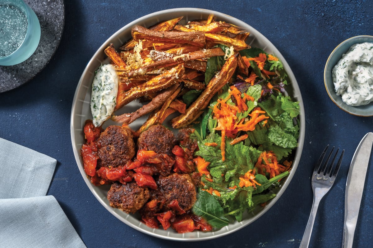 Beef Rissoles & Sweet Potato Fries