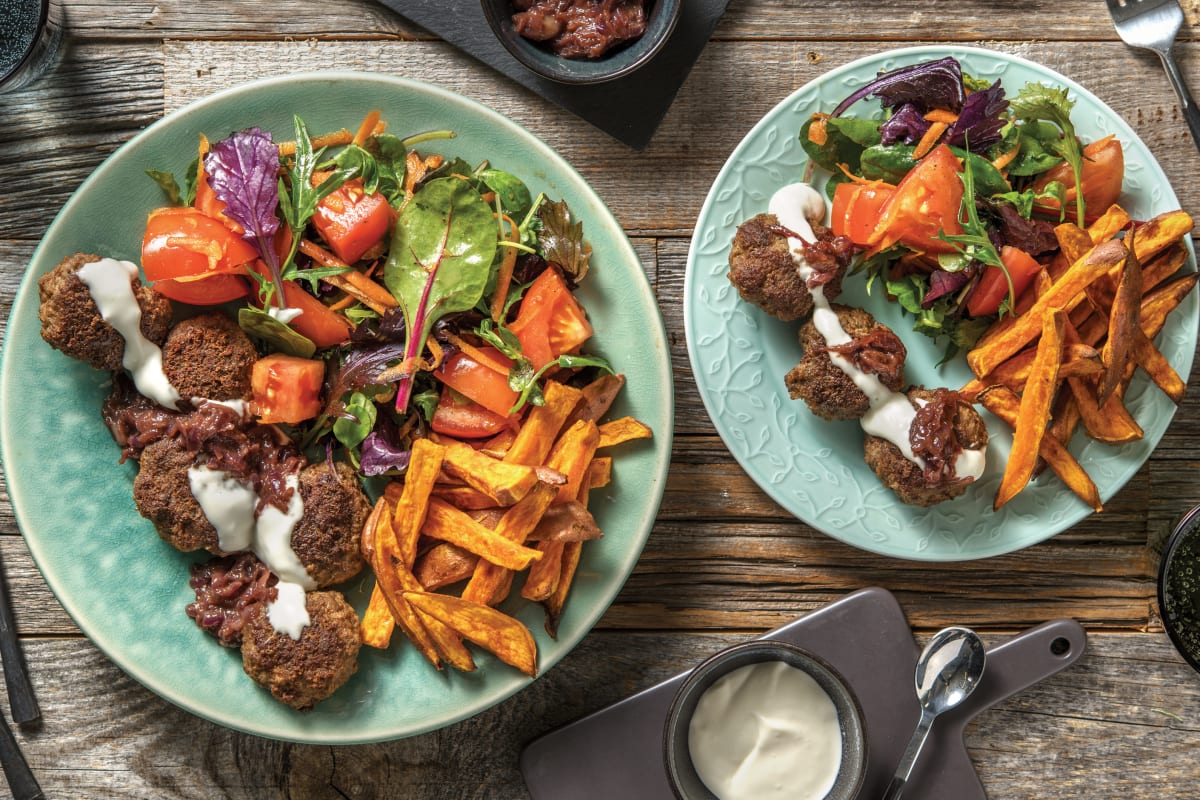 Cheesy Beef Rissoles & Kumara Fries