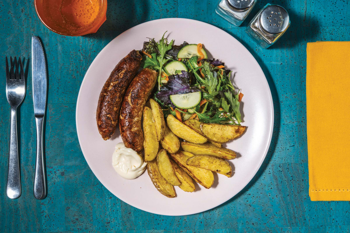 Beef Sausages & Wedges