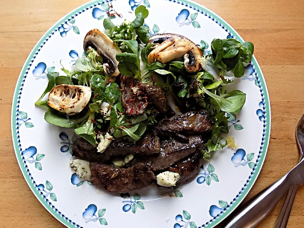 Seared Steak and Warm Mushroom Salad