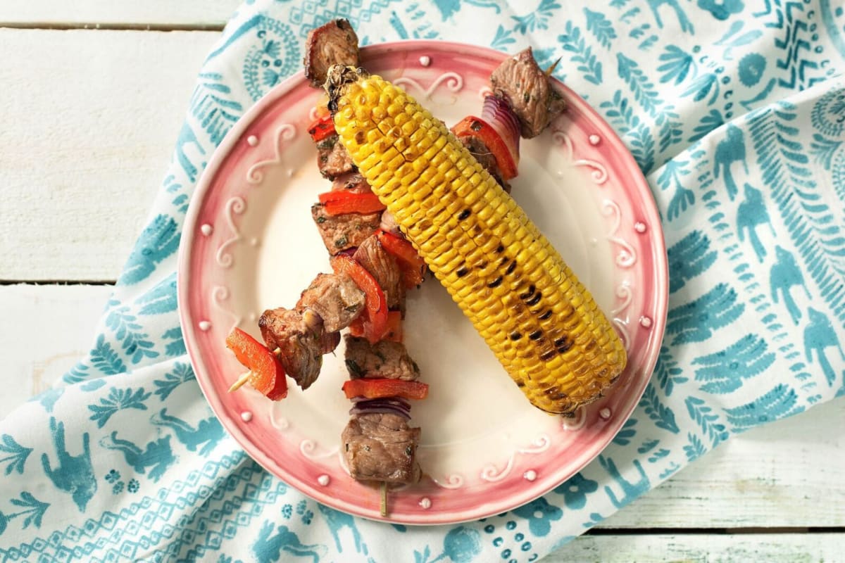 Beef Tenderloin Skewers with Charred Sweet Corn and Chipotle Lime Butter