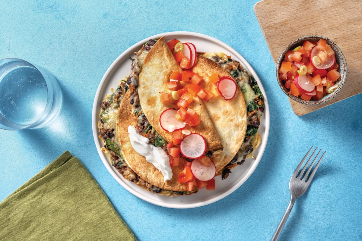 Spinach, Cheddar & Black Bean Quesadillas