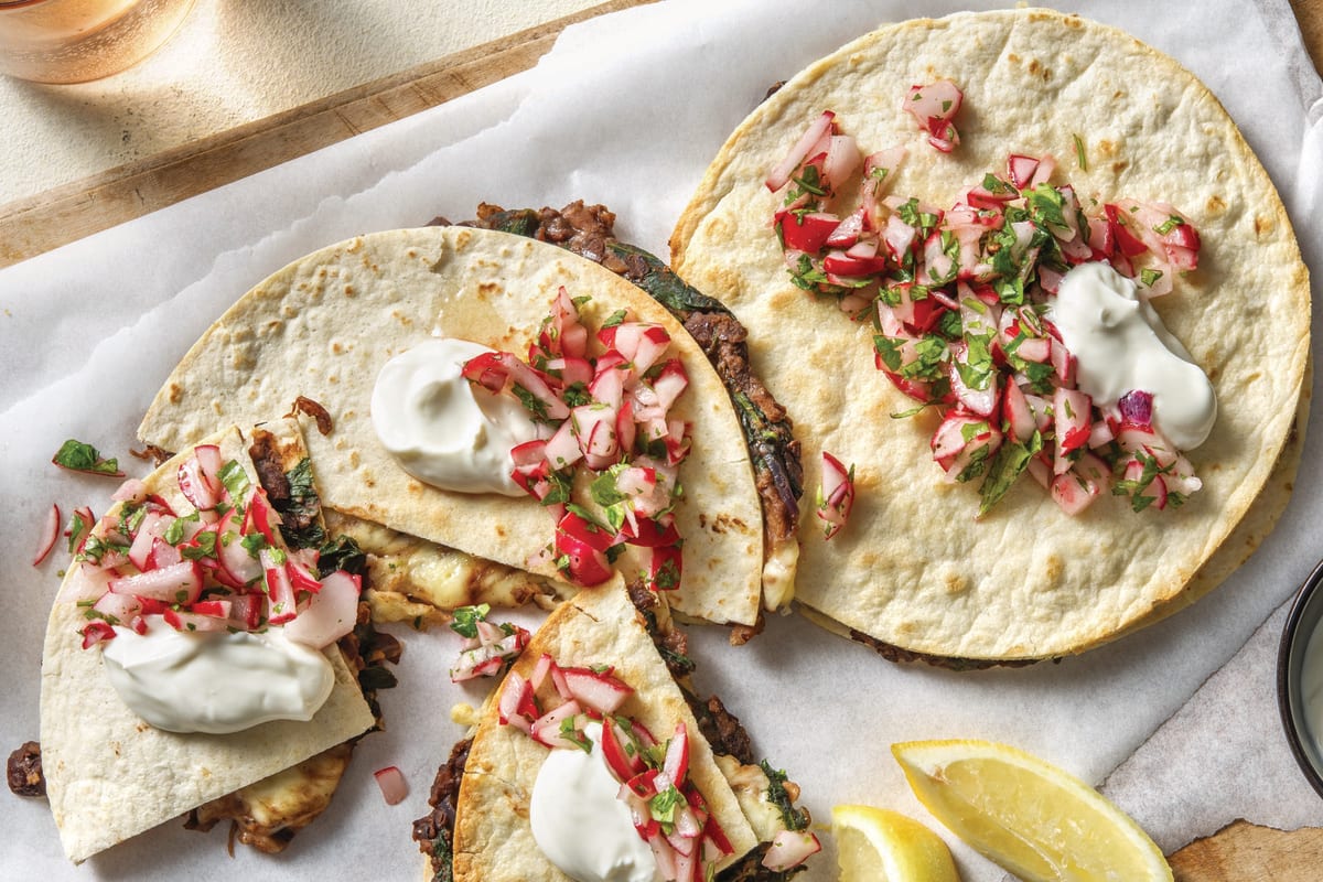 Spinach, Black Bean & Cheddar Quesadillas