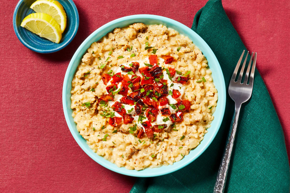 Blistered Tomato & Chicken Sausage Risotto