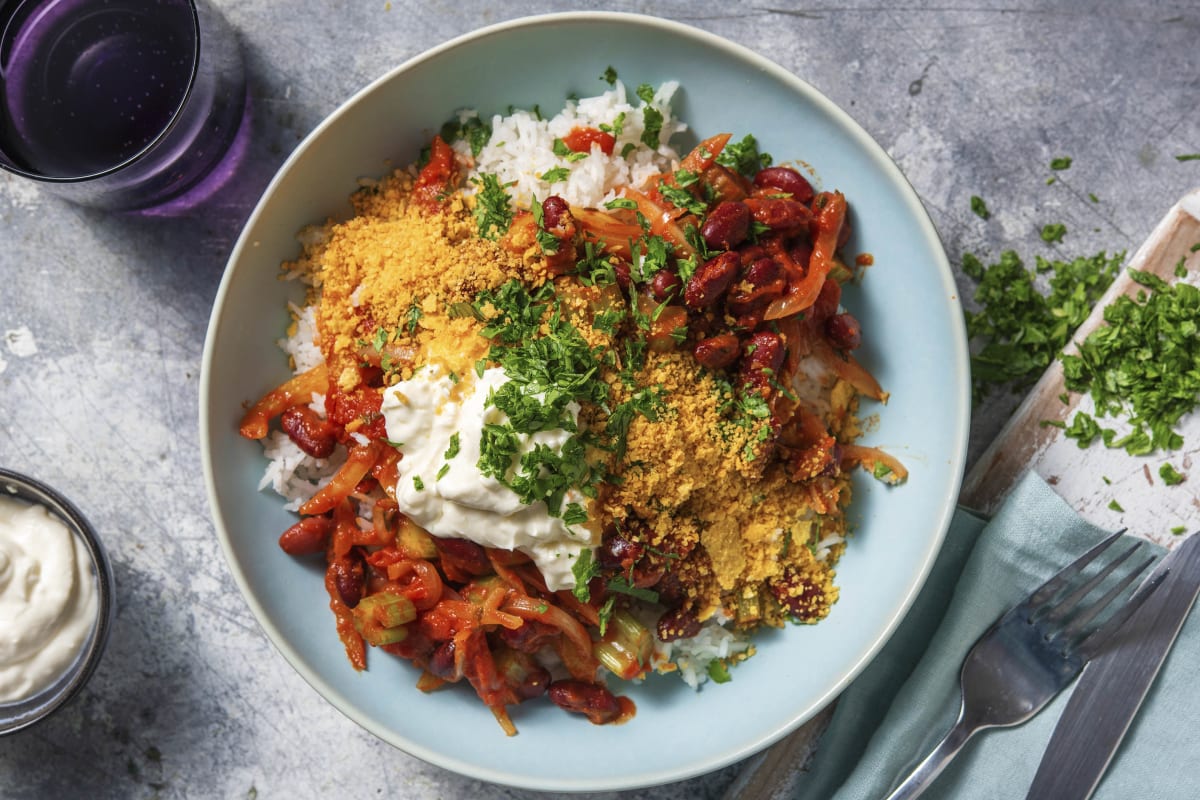 Bohnenbratpfanne mit Tortilla-Crunch