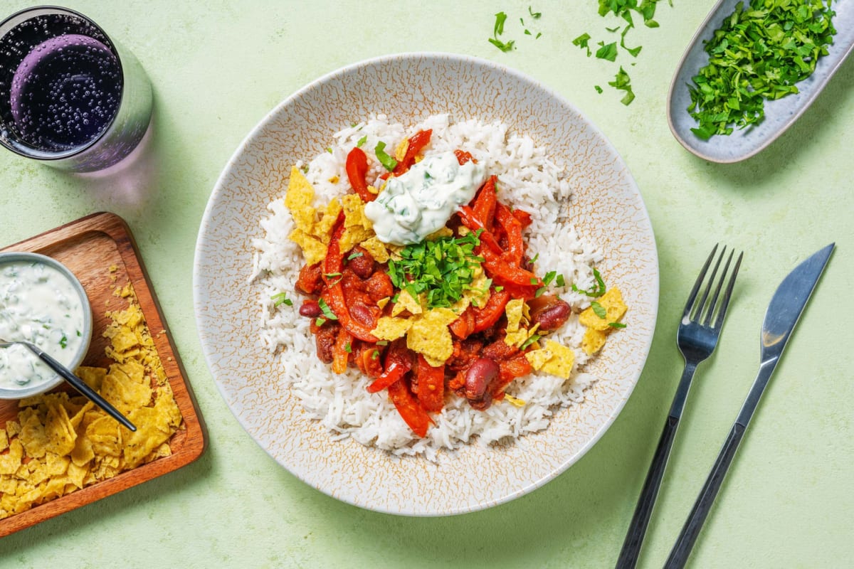 Bohnenpfanne mit Tortilla-Crunch