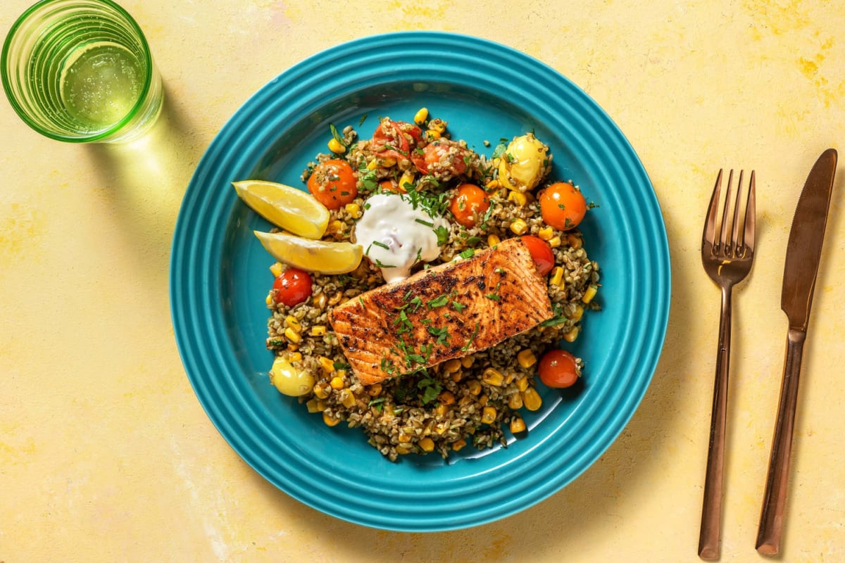 Middle Eastern-Spiced Salmon Freekeh Bowl