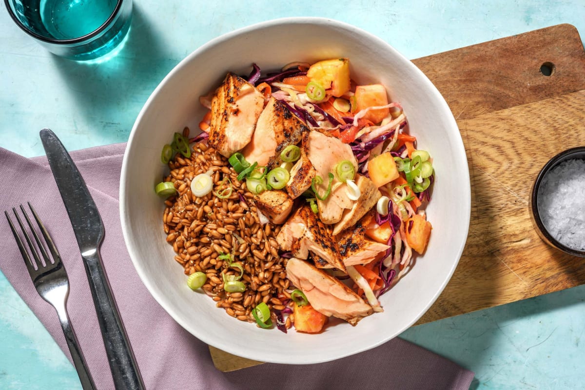 Jerk Spiced Salmon and Farro Bowl