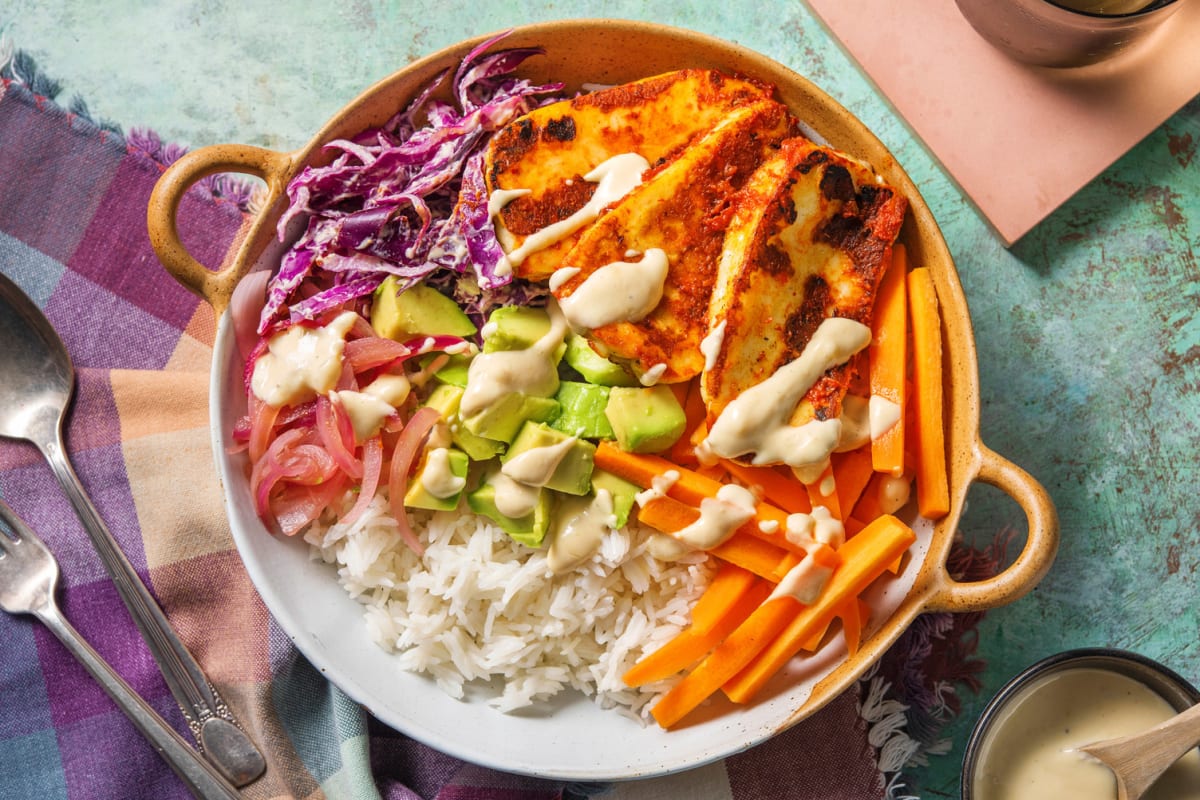 Harissa Halloumi Rainbow Bowls