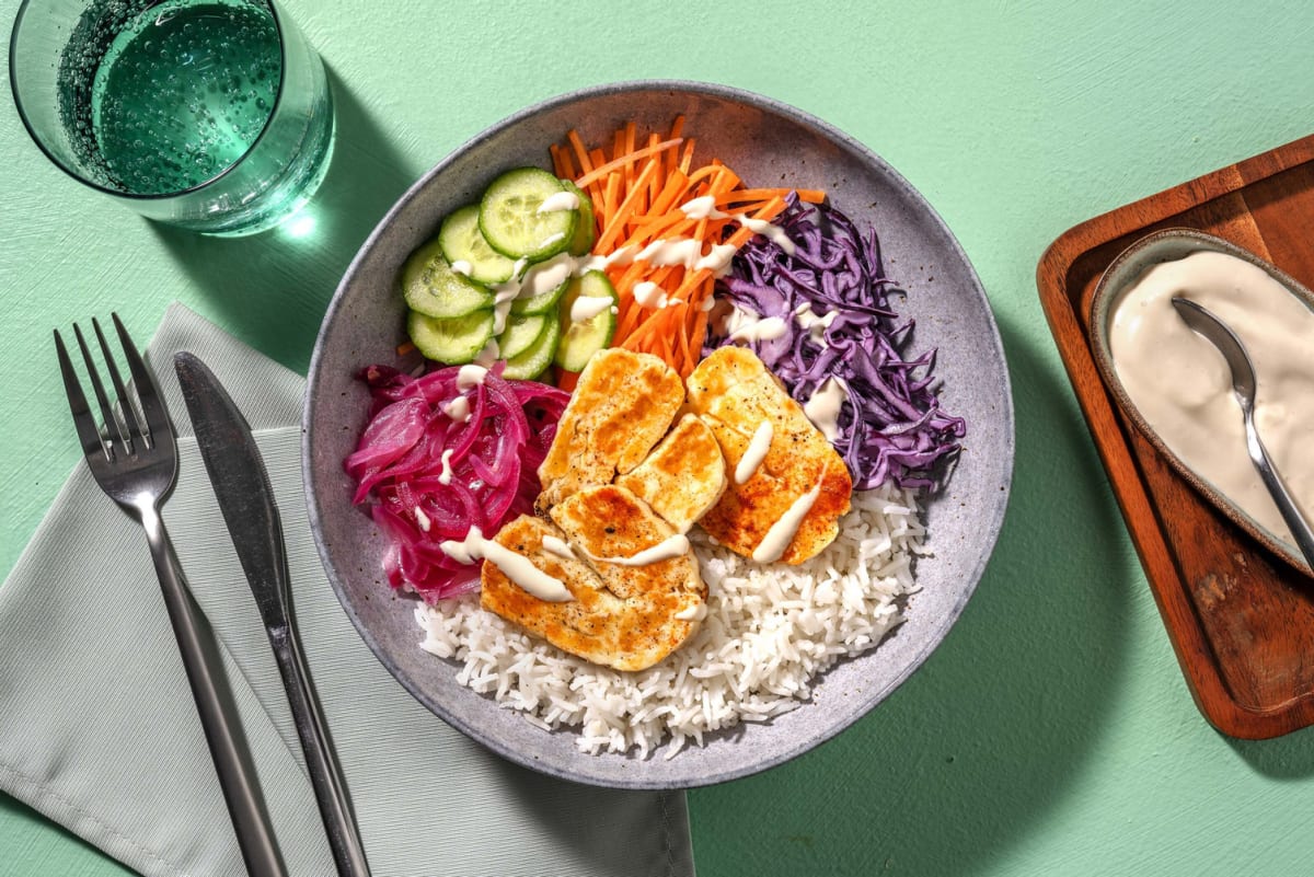 Harissa Halloumi Rainbow Bowls