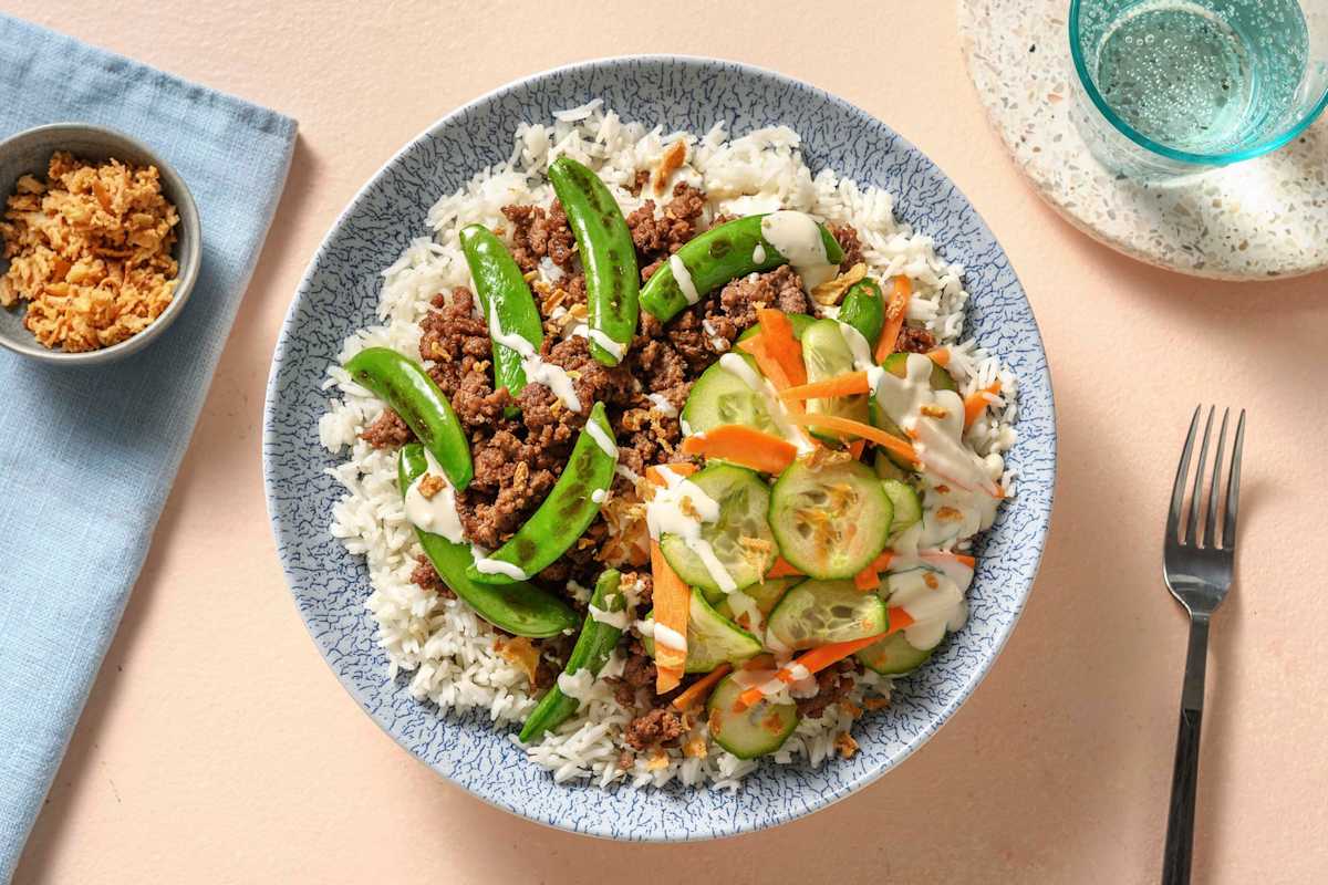 Sticky Ginger Plant-based Protein Shreds and Rice Bowls