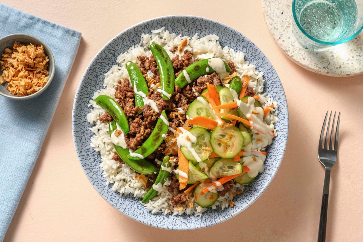 Sticky Ginger Beef and Rice Bowls