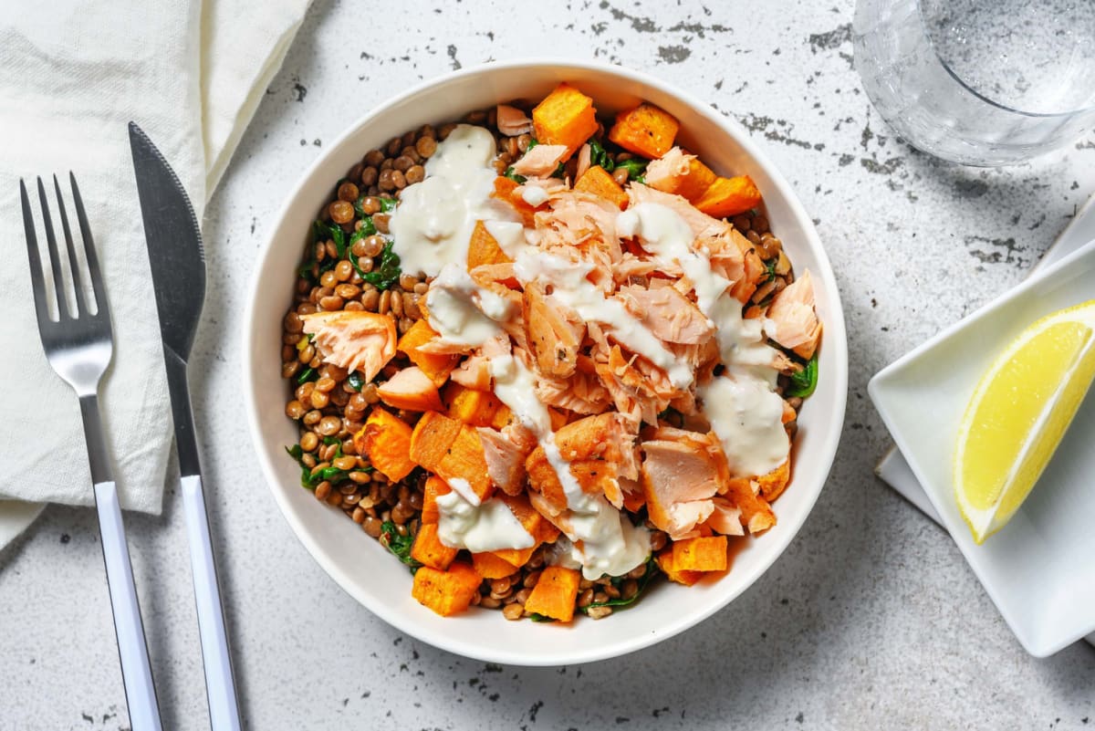 Smart Double Salmon and Lemony Lentil Bowls