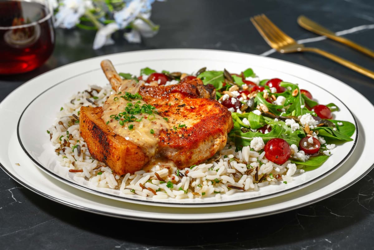 Bone-In Pork Chops and Mustard-Shallot Sauce