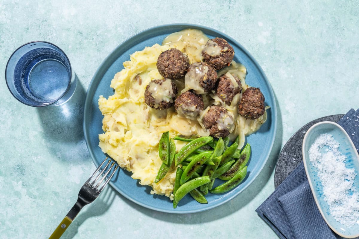 Boulettes de bœuf au romarin et sauce aux oignons