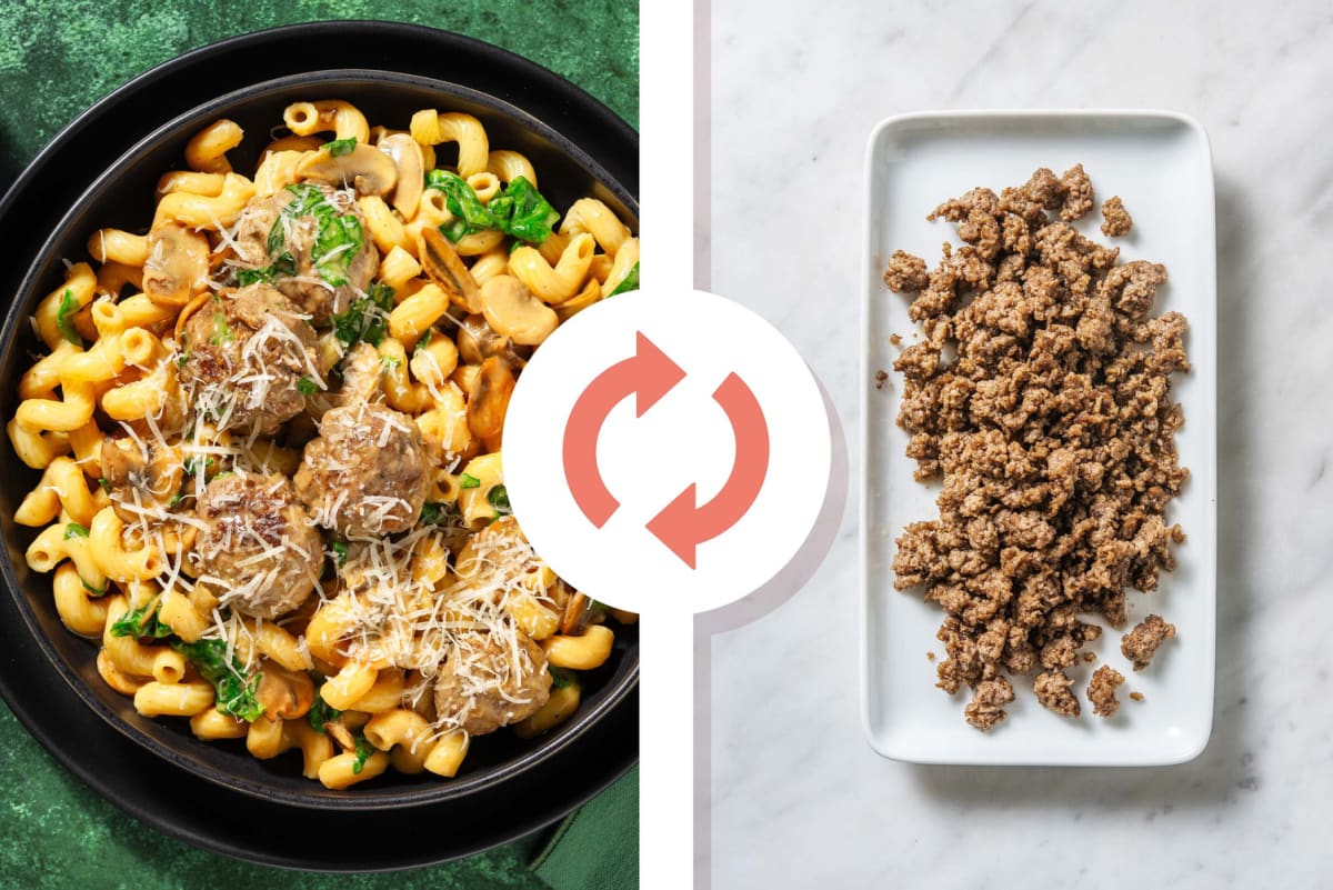 European-Style Beef Meatballs and Cavatappi