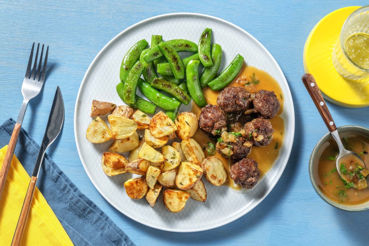 Beef Meatballs and Savoury Thyme Gravy