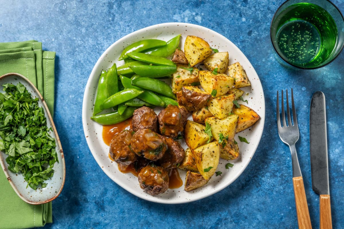 Double Beef Meatballs and Savoury Thyme Gravy