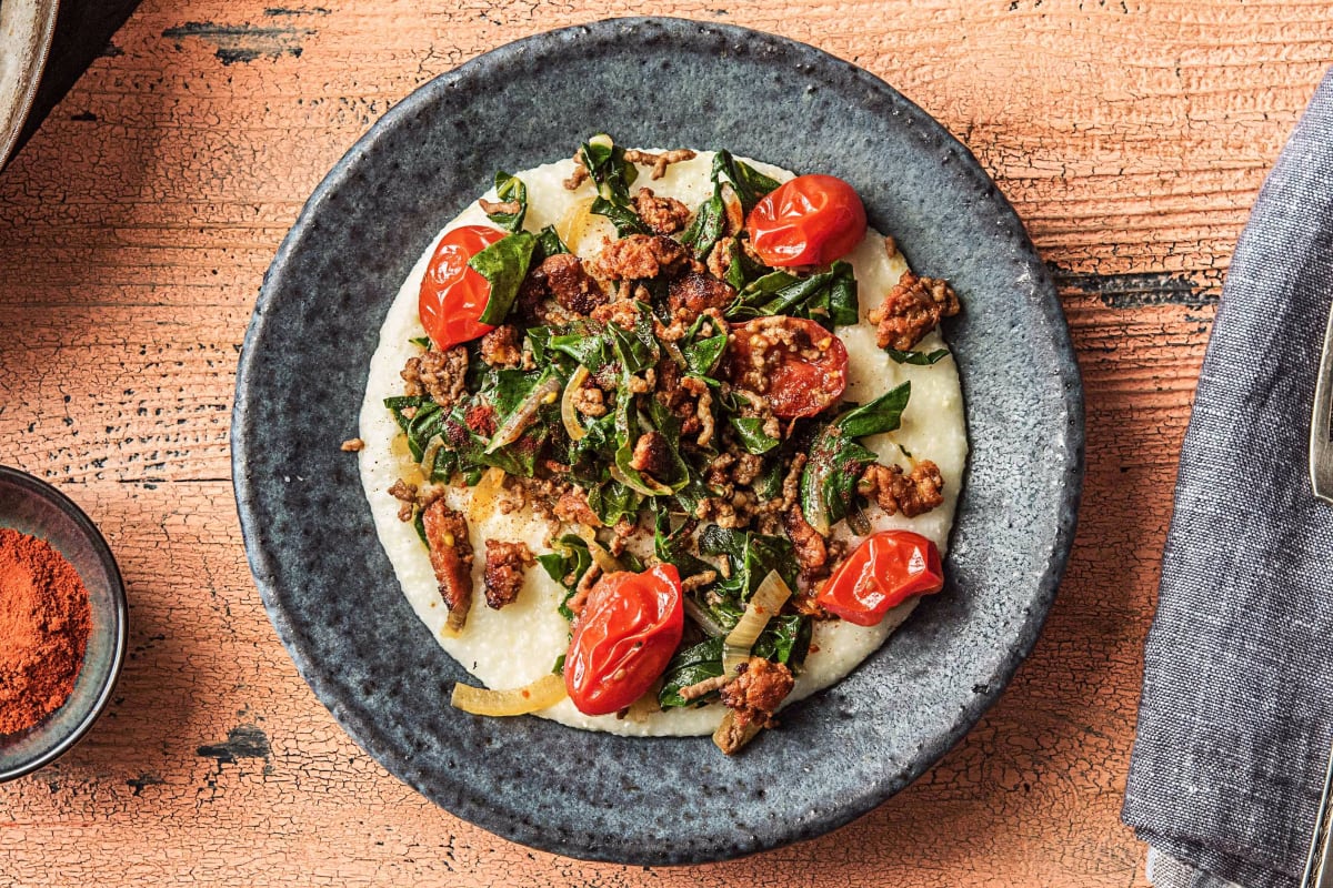 Breakfast Chorizo, Kale, and Tomato Skillet