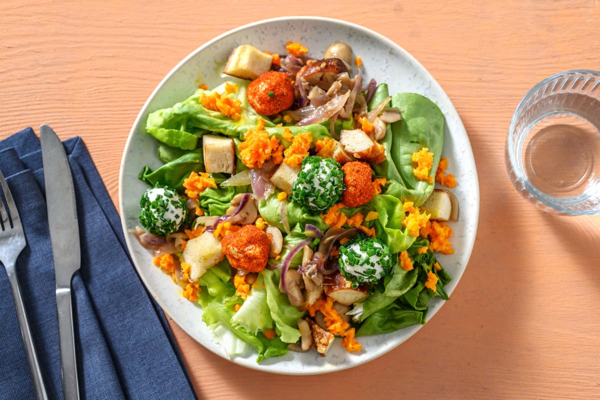 Breznsalat mit Ziegenfrischkäse-Bällchen