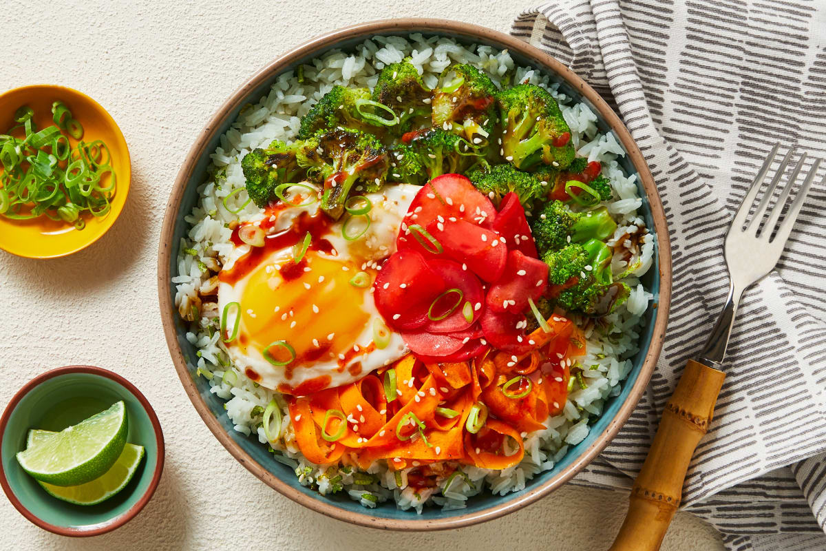 Broccoli-Carrot Donburi with a Fried Egg