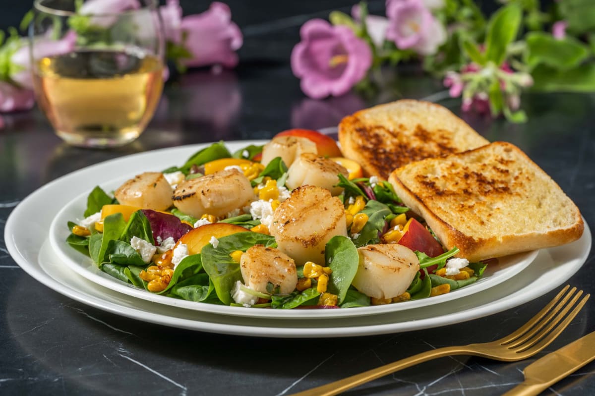 Brown-Butter Scallops over Summer Greens