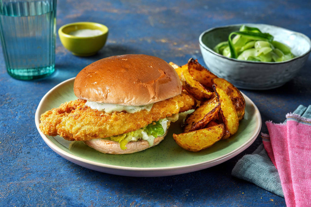 Burger au poulet croustillant et sauce ravigote Recette HelloFresh