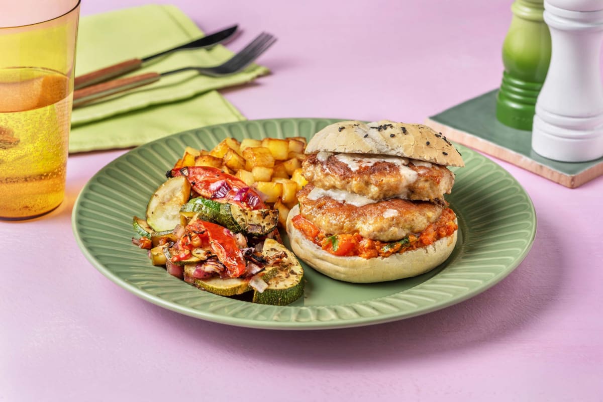 Burger de poulet et trempette pour bruschetta