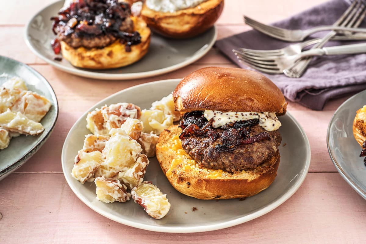 Retro Burger with Caramelized Onions