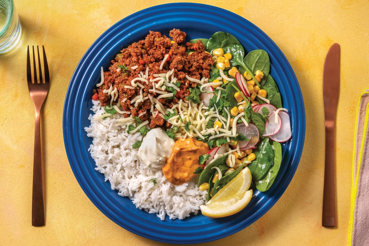 Burger-Style Beef Bowl with Salad & Sour Cream