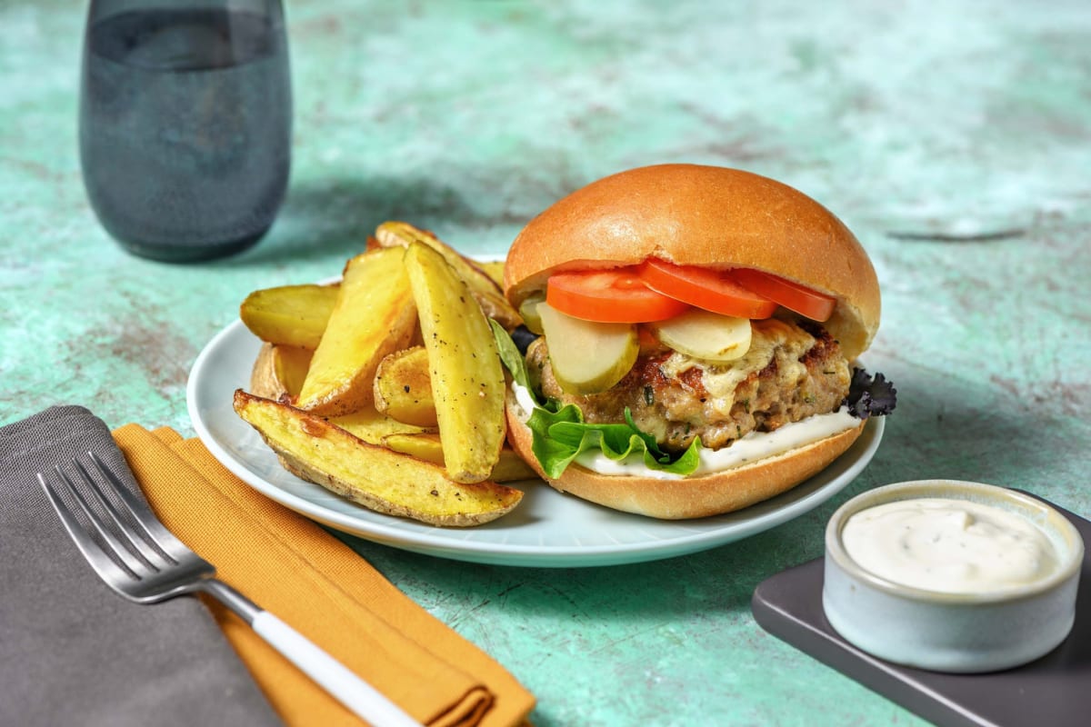 Cheddar-Ranch Ground Chicken Burgers