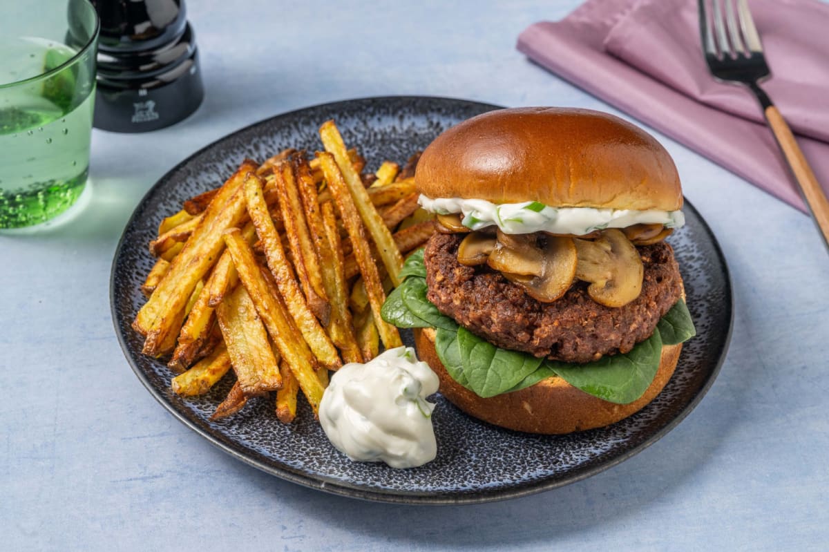 Mushroom-Topped Beyond Meat® Burgers