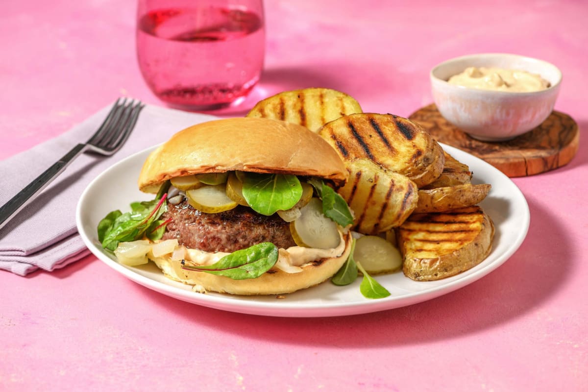 Prime Rib and Grilled Onion Burger