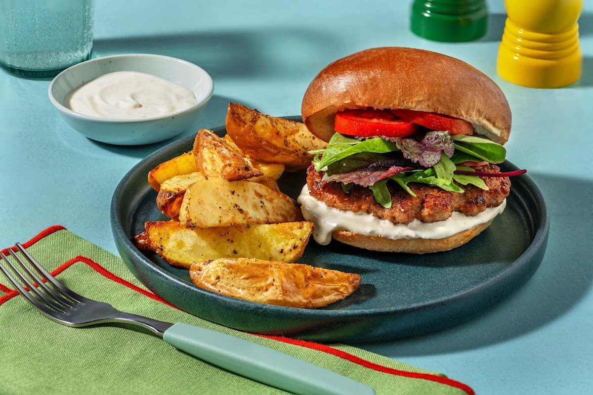 Caesar Chicken, Mixed Leaf and Tomato Burgers