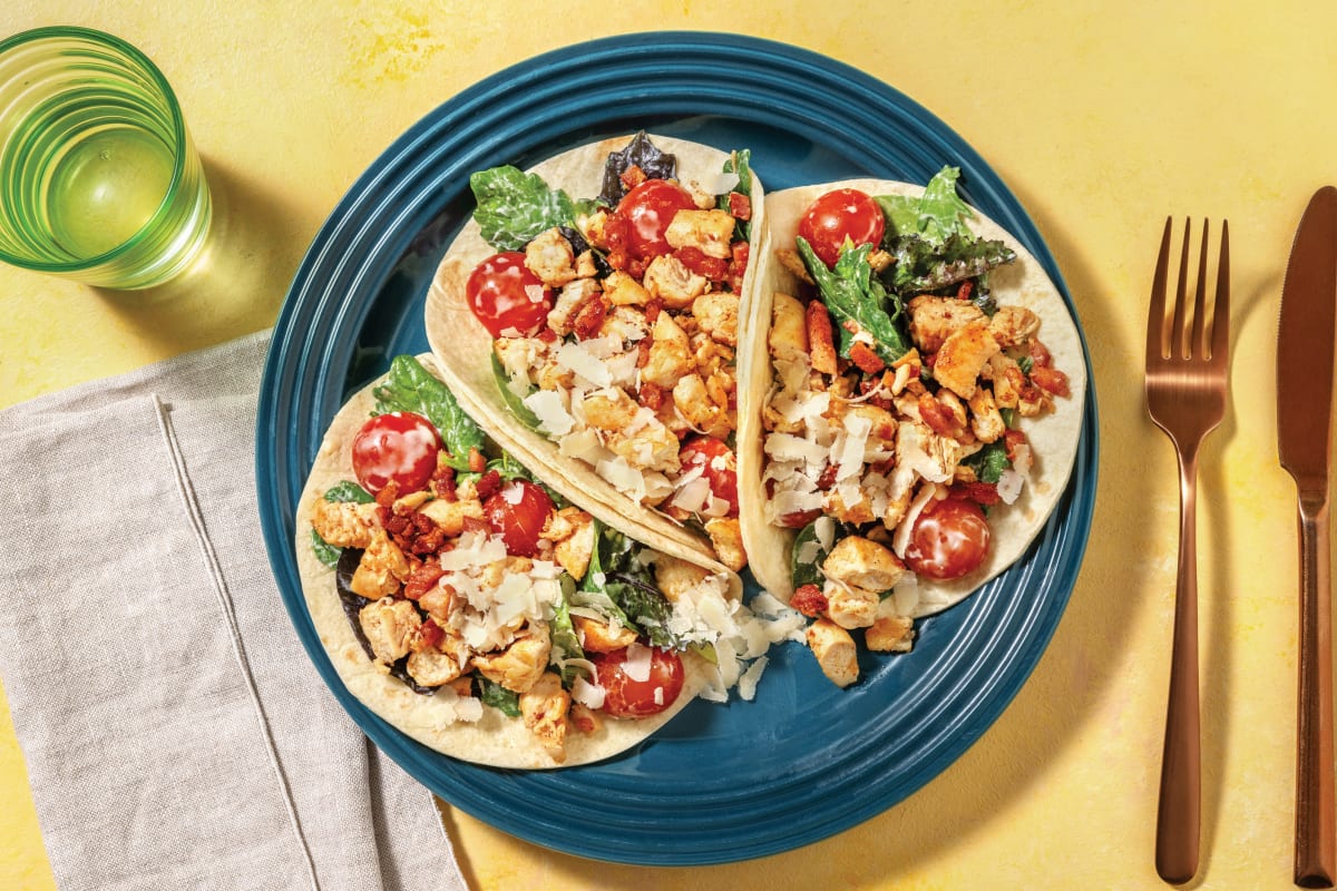 Caesar-Style Chicken Tacos with Bacon & Parmesan