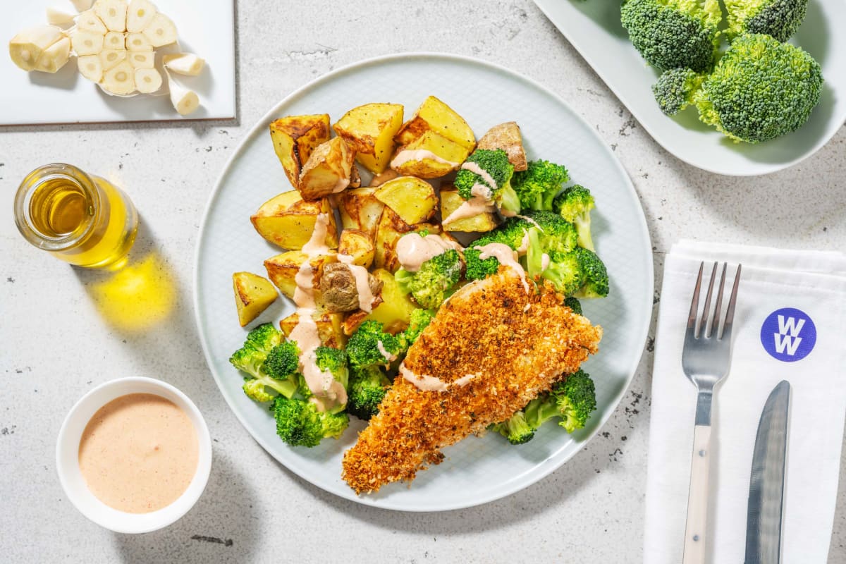 Cajun Crumbed Sea Bass & Paprika Potatoes