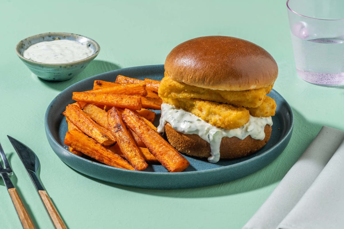 Captains Burger! mit veganen Knusperstäbchen